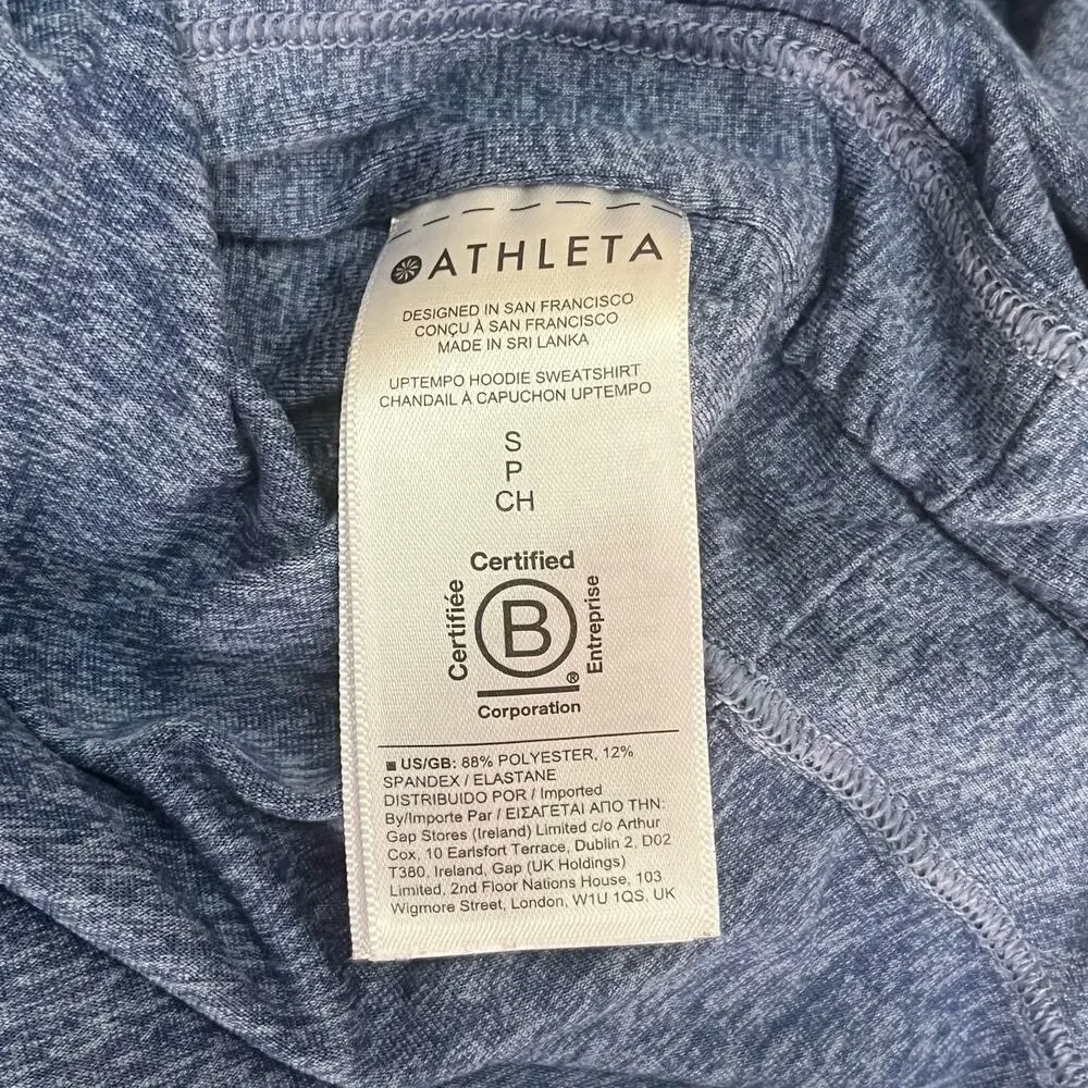 Athleta Heathered Blue Athletic Hooded Long Sleeve Top Size Small - Picture 7 of 8